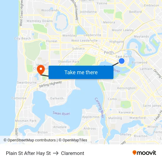 Plain St After Hay St to Claremont map