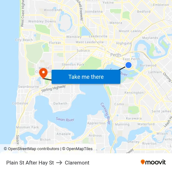 Plain St After Hay St to Claremont map