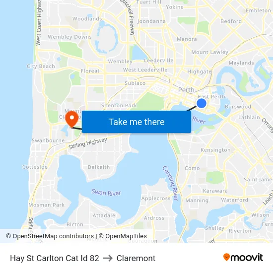 Hay St Carlton Cat Id 82 to Claremont map