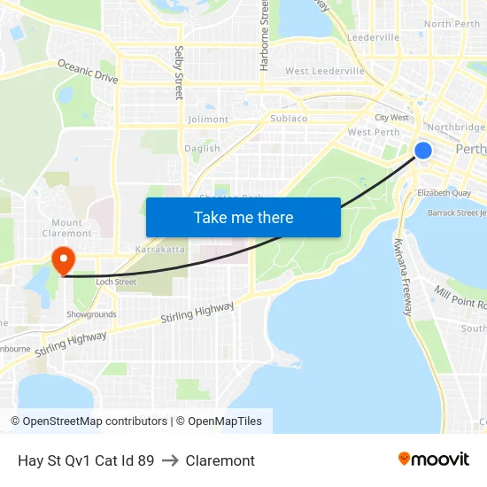 Hay St Qv1 Cat Id 89 to Claremont map