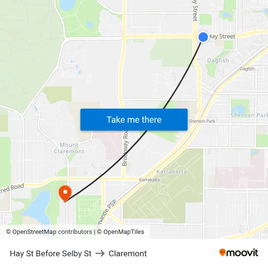 Hay St Before Selby St to Claremont map