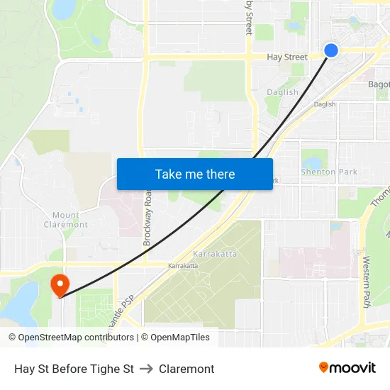 Hay St Before Tighe St to Claremont map