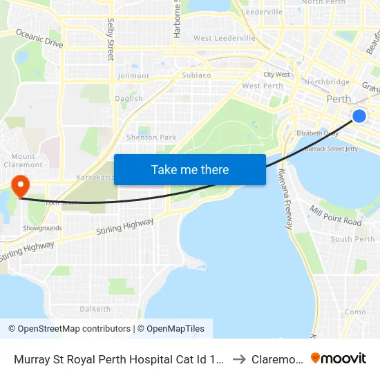 Murray St Royal Perth Hospital Cat Id 101 to Claremont map