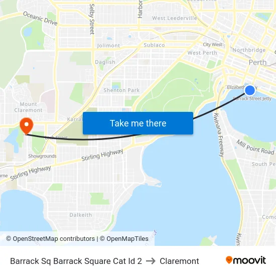 Barrack Sq Barrack Square Cat Id 2 to Claremont map
