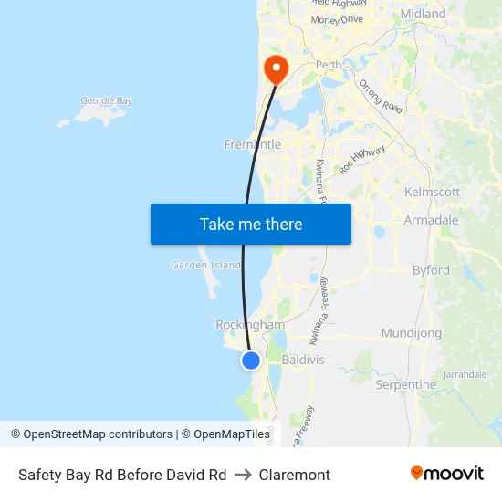 Safety Bay Rd Before David Rd to Claremont map