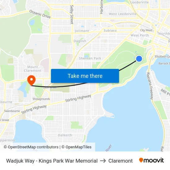 Wadjuk Way - Kings Park War Memorial to Claremont map