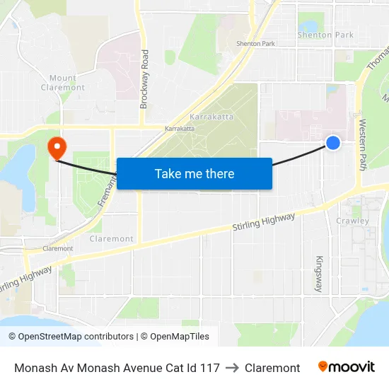 Monash Av Monash Avenue Cat Id 117 to Claremont map