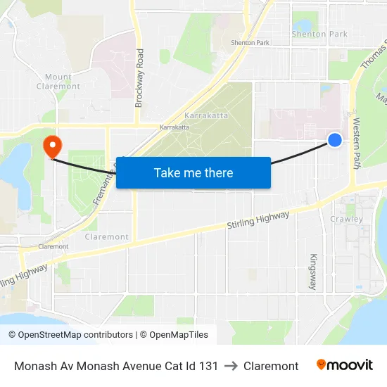 Monash Av Monash Avenue Cat Id 131 to Claremont map