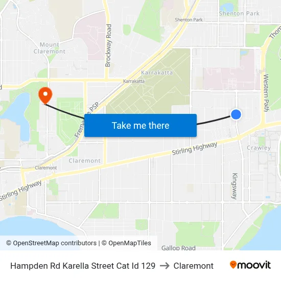Hampden Rd Karella Street Cat Id 129 to Claremont map