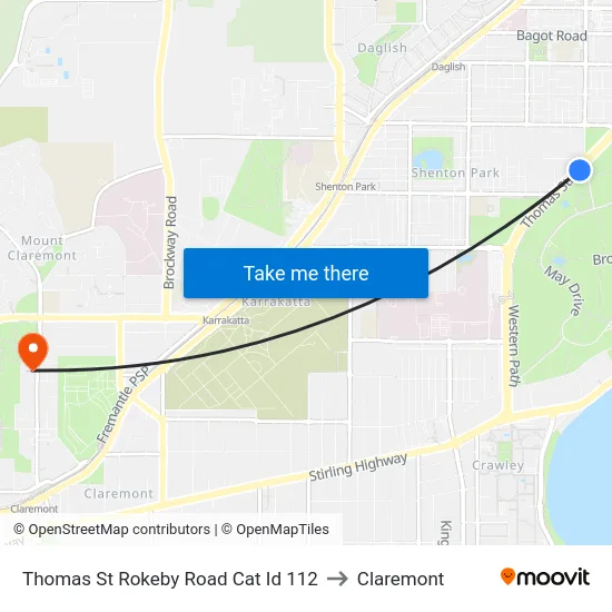 Thomas St Rokeby Road Cat Id 112 to Claremont map