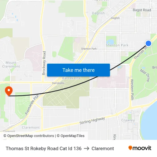Thomas St Rokeby Road Cat Id 136 to Claremont map