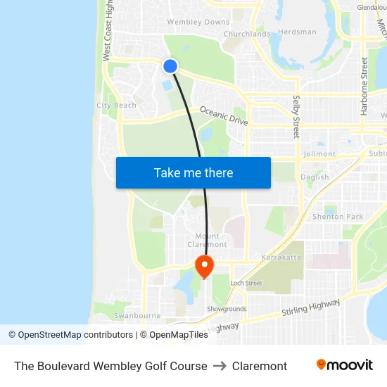 The Boulevard   Wembley Golf Course to Claremont map