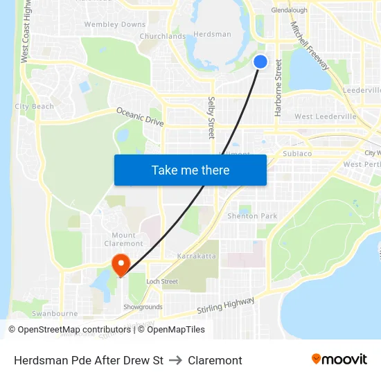 Herdsman Pde After Drew St to Claremont map