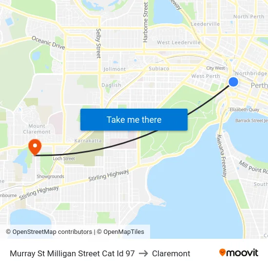 Murray St Milligan Street Cat Id 97 to Claremont map
