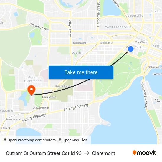 Outram St Outram Street Cat Id 93 to Claremont map