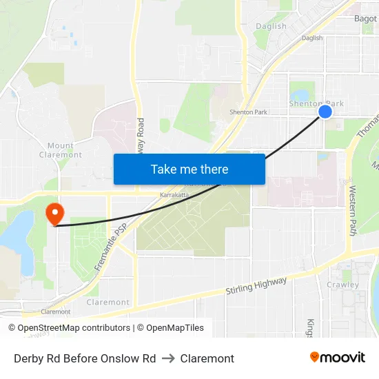 Derby Rd Before Onslow Rd to Claremont map