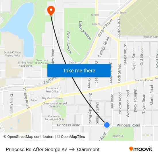 Princess Rd After George Av to Claremont map