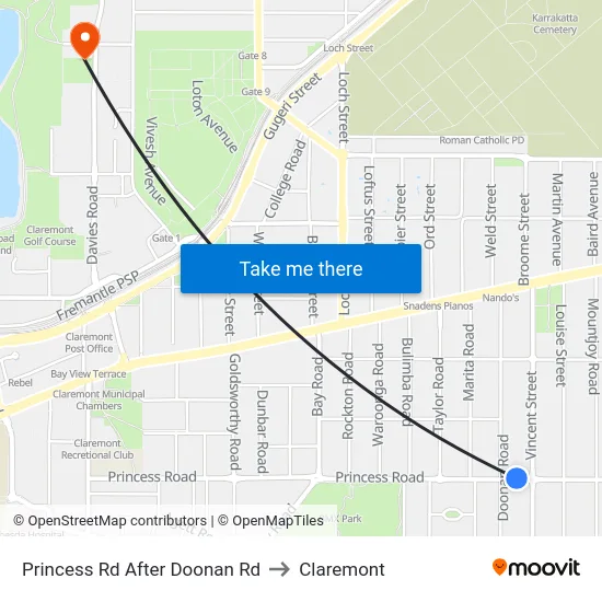 Princess Rd After Doonan Rd to Claremont map