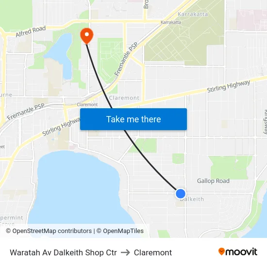 Waratah Av Dalkeith Shop Ctr to Claremont map