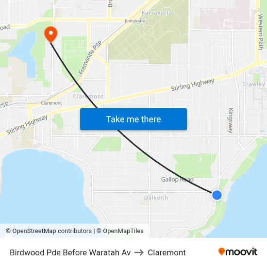 Birdwood Pde Before Waratah Av to Claremont map