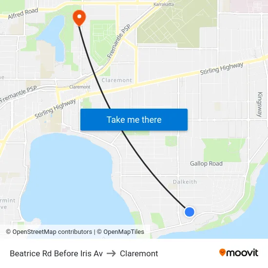 Beatrice Rd Before Iris Av to Claremont map