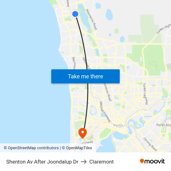 Shenton Av After Joondalup Dr to Claremont map