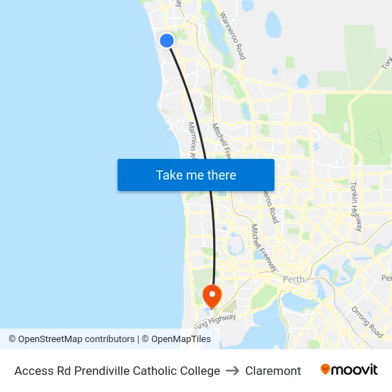 Access Rd Prendiville Catholic College to Claremont map