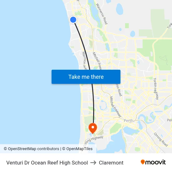 Venturi Dr Ocean Reef High School to Claremont map