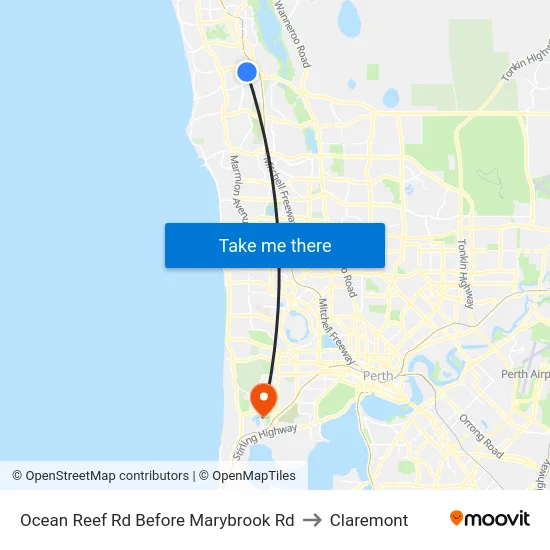 Ocean Reef Rd Before Marybrook Rd to Claremont map