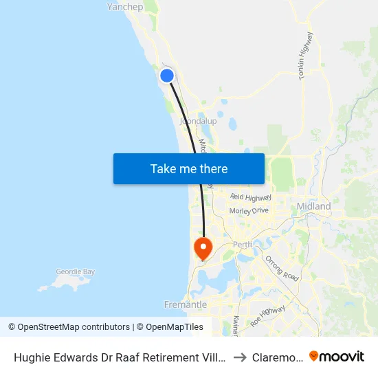 Hughie Edwards Dr Raaf Retirement Village to Claremont map