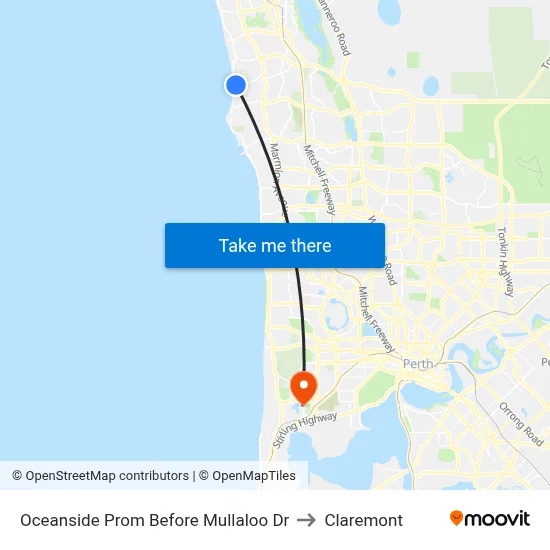 Oceanside Prom Before Mullaloo Dr to Claremont map