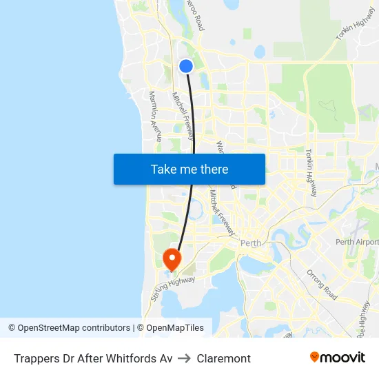 Trappers Dr After Whitfords Av to Claremont map