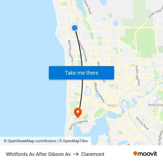 Whitfords Av After Gibson Av to Claremont map