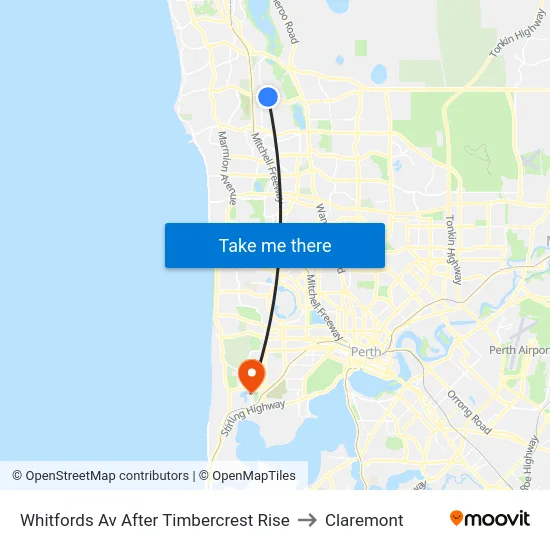 Whitfords Av After Timbercrest Rise to Claremont map