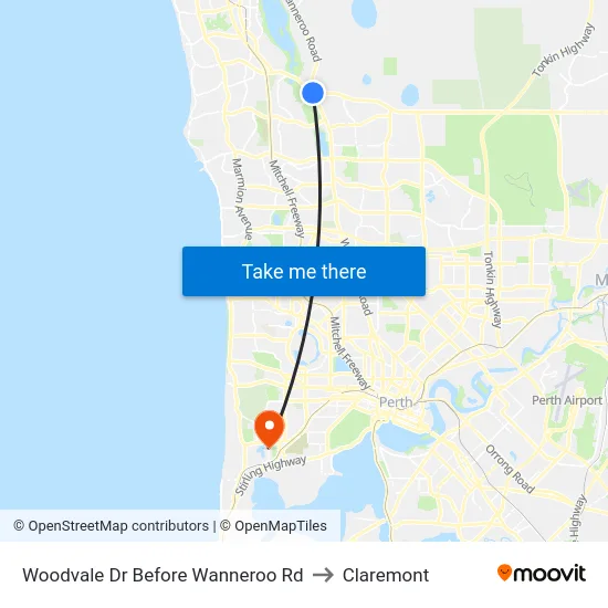 Woodvale Dr Before Wanneroo Rd to Claremont map