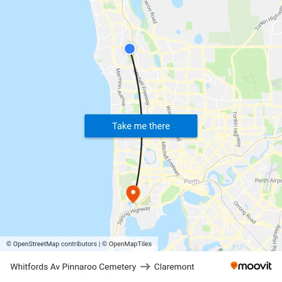 Whitfords Av Pinnaroo Cemetery to Claremont map