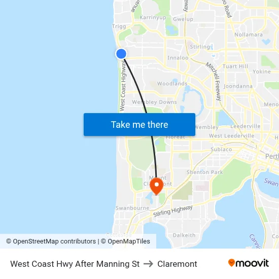 West Coast Hwy After Manning St to Claremont map