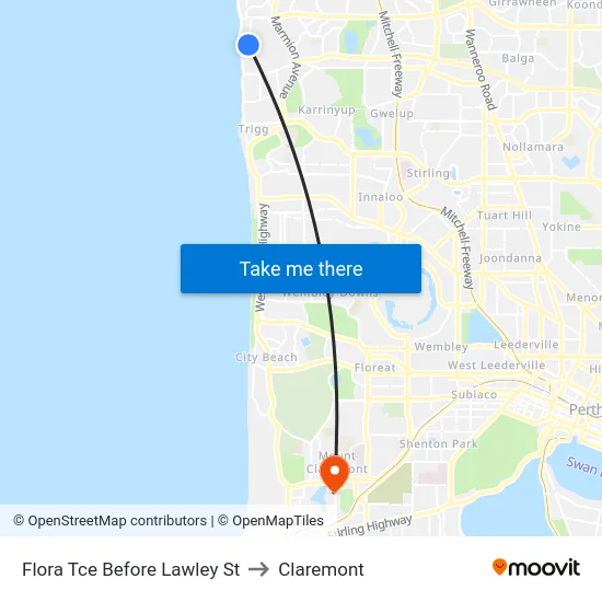Flora Tce Before Lawley St to Claremont map