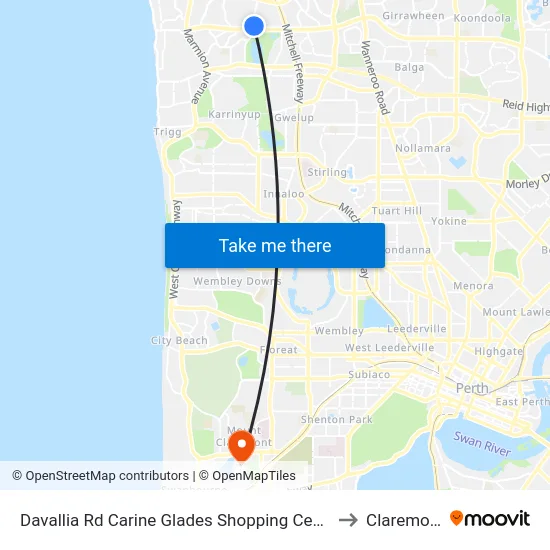 Davallia Rd Carine Glades Shopping Centre to Claremont map