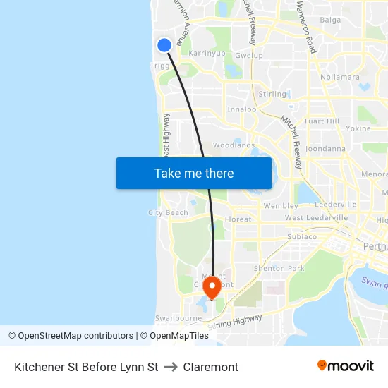 Kitchener St Before Lynn St to Claremont map