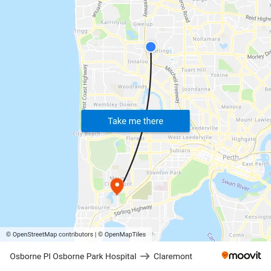 Osborne Pl Osborne Park Hospital to Claremont map