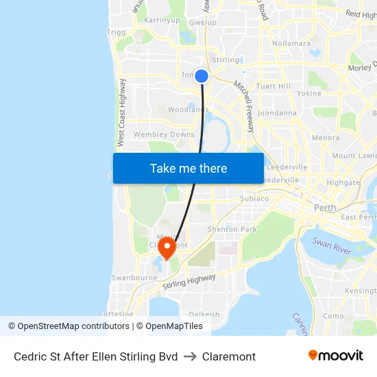 Cedric St After Ellen Stirling Bvd to Claremont map