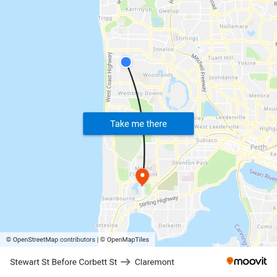 Stewart St Before Corbett St to Claremont map