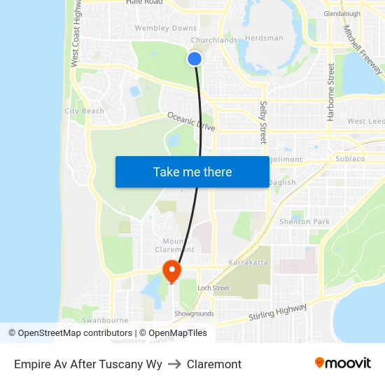 Empire Av After Tuscany Wy to Claremont map