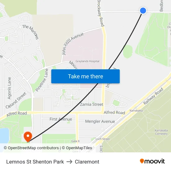 Lemnos St Shenton Park to Claremont map