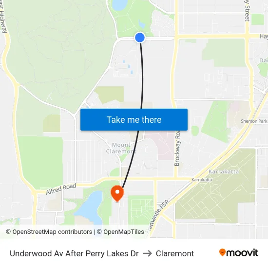 Underwood Av After Perry Lakes Dr to Claremont map