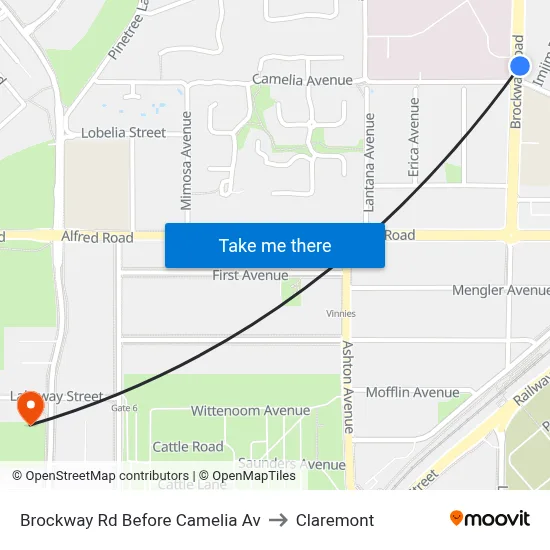 Brockway Rd Before Camelia Av to Claremont map
