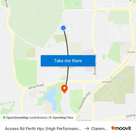 Access Rd Perth Hpc (High Performance Ctr) to Claremont map