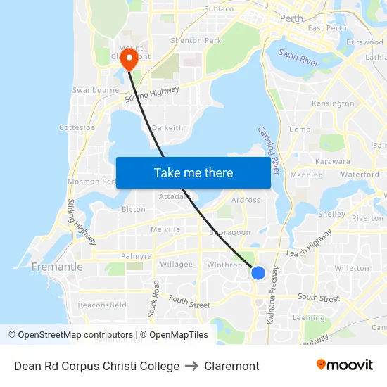 Dean Rd Corpus Christi College to Claremont map