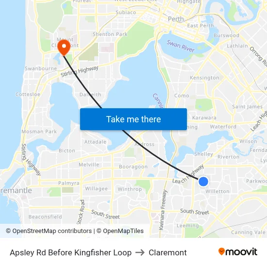 Apsley Rd Before Kingfisher Loop to Claremont map